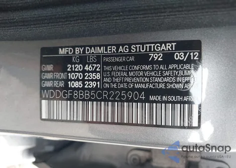 2012 Mercedes-Benz C 300 Sport 4Matic из США, поврежденный, VIN WDDGF8BB5CR225904